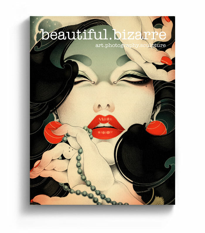 ONEQ pop surrealism painting on the cover of Beautiful Bizarre art magazine