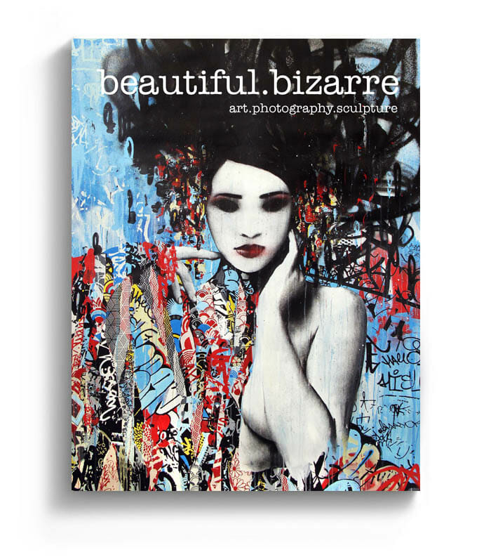 HUSH street art painting on the cover of Beautiful Bizarre art magazine