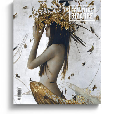 brad kunkle figurative realism painting on the cover of Beautiful Bizarre art Magazine