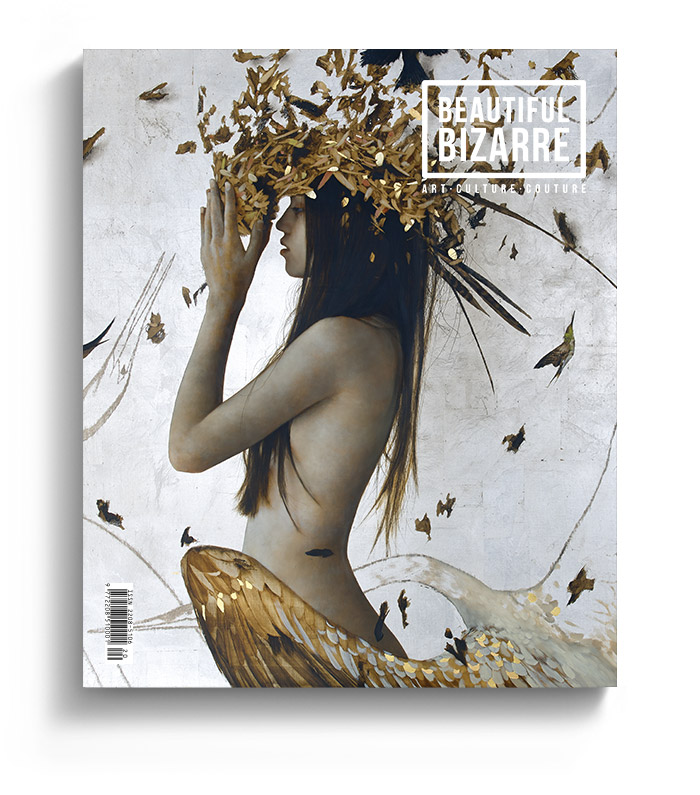 brad kunkle figurative realism painting on the cover of Beautiful Bizarre art Magazine