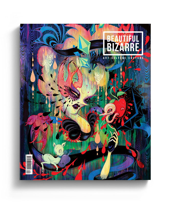 Camille Rose Garcia pop surrealism painting on the cover of Beautiful Bizarre art magazine